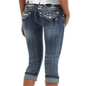 Miss Me Cuffed Embellished Cropped Capri Jeans Size 29 Dungarees Cowgirl Western
